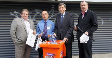 Presenting graffiti removal kit to Rotary Club of Box Hill